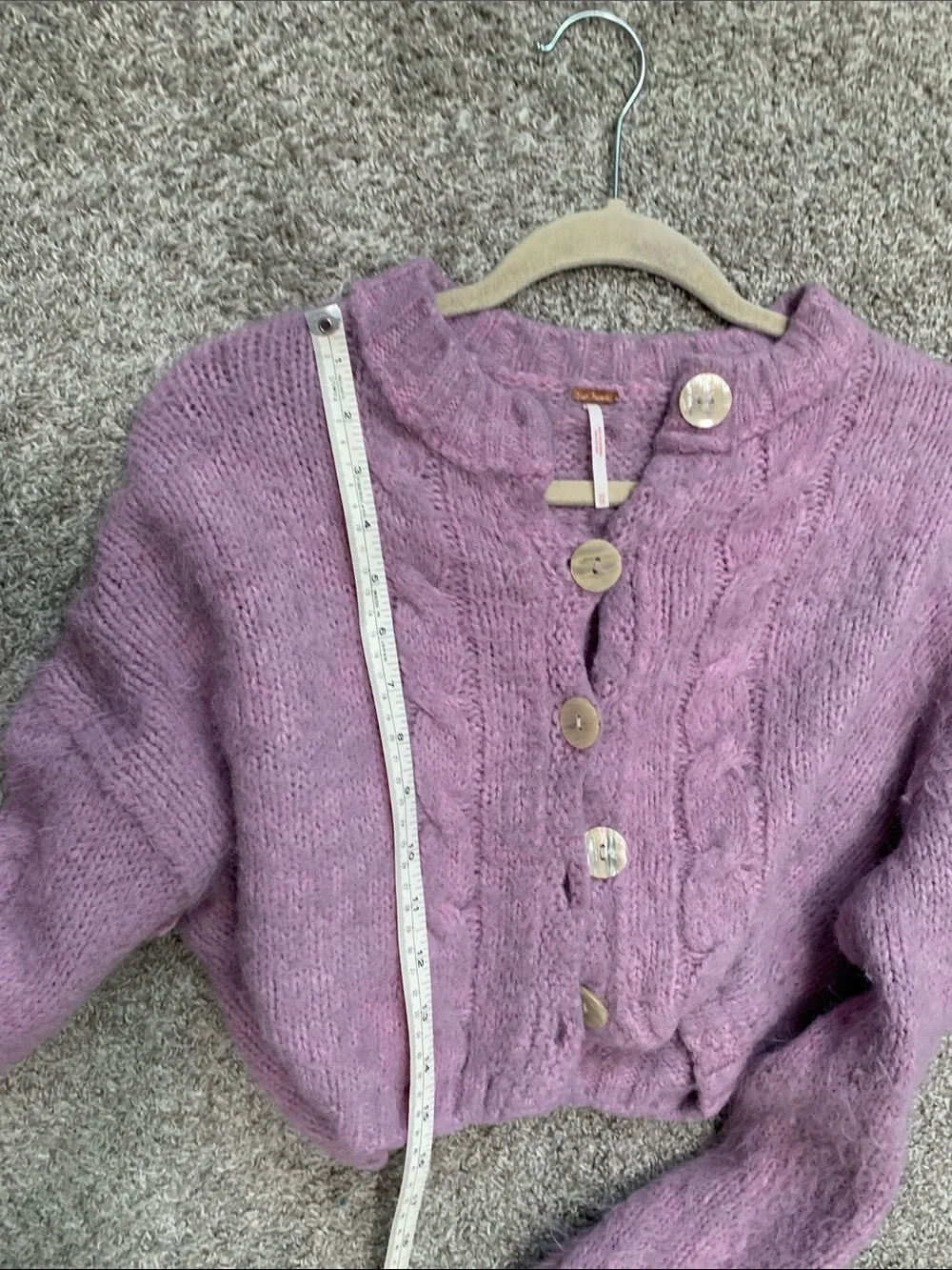 Free People Willow Lavender Cropped Cable-Knit Button Cardigan Sweater